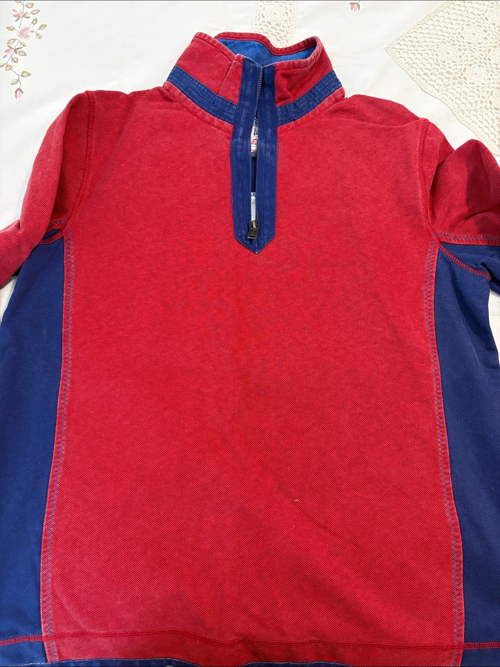 Fat Face Women’s Red & Blue Quarter-Zip Pullover Top